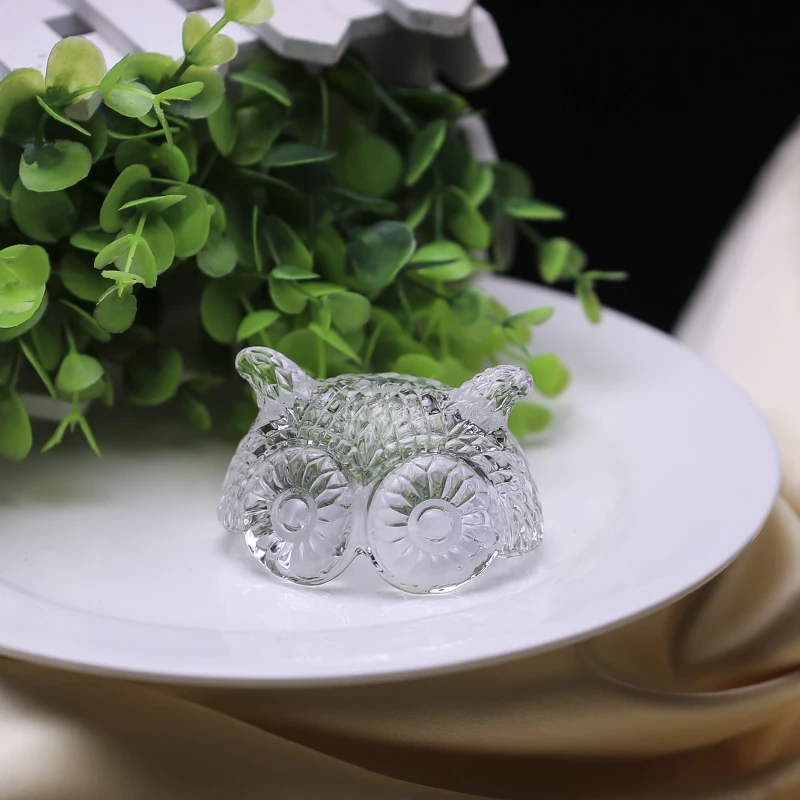 Clear glass candle holder jar owl shaped elegant decoration jar cut glass candle jar