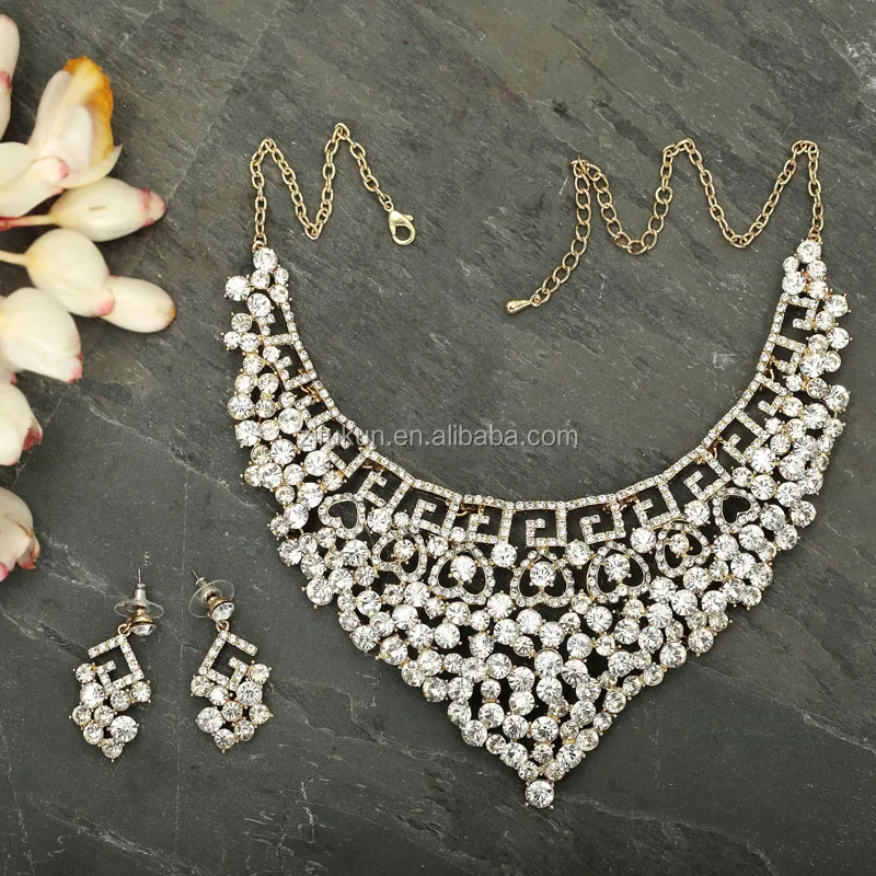 
Prom jewelry,greek key heart rhinestone jewelry set bridal necklace earrings set 