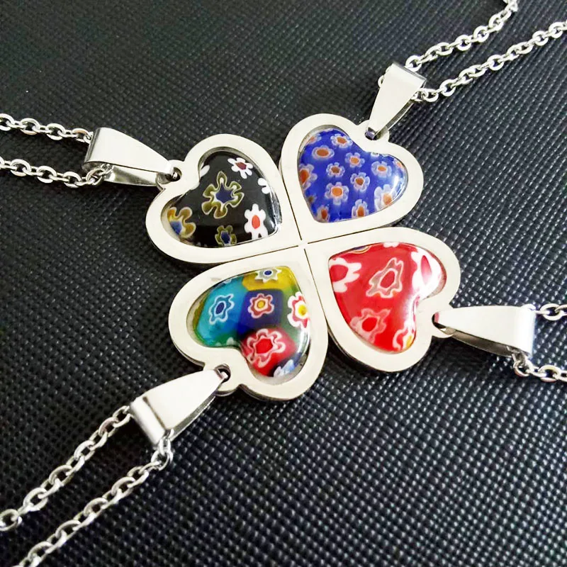 4 heart combine into one flower acrylic pendant jewelry necklace
