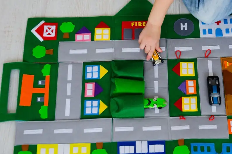 Felt car play mat Kids felt play scenes road felt play mat