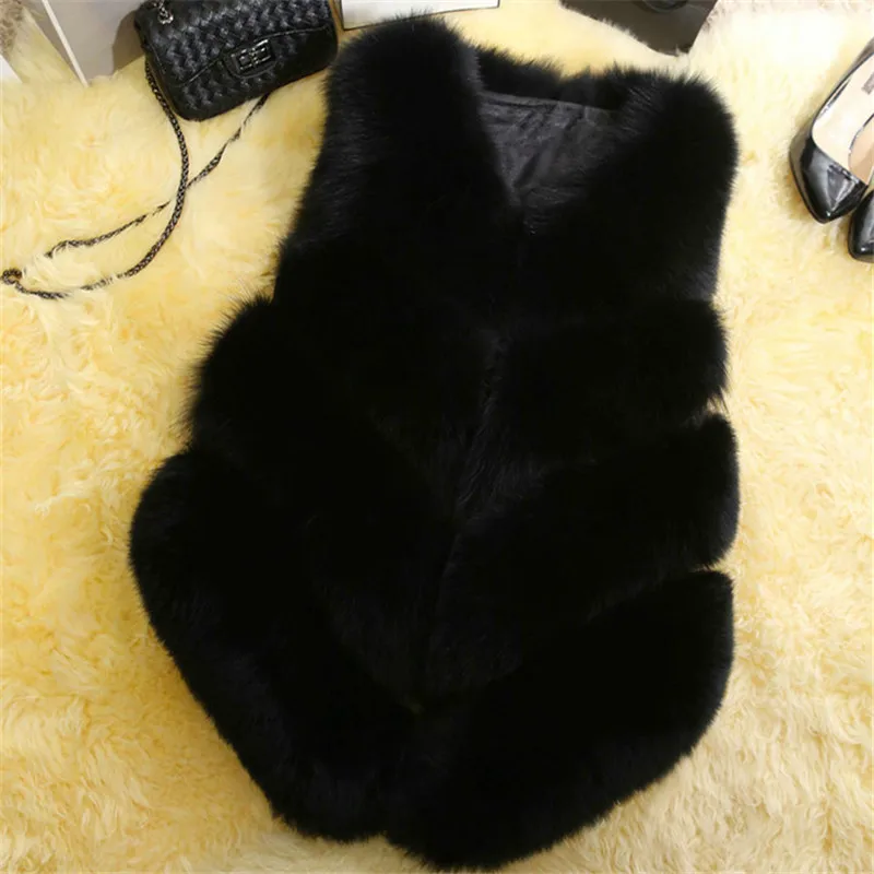 
Hot Sale Winter Thick Warm Fake Fur Vests Coat Women Faux Fox Fur Vest Midum Long Coats Waistcoat Female Jacket Outerwear 