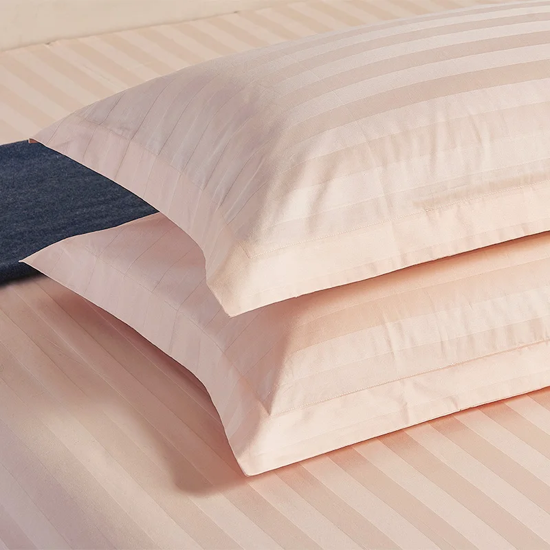 Stripe Solid Coral Color Queen King Bed Linen Satin Cotton Home
