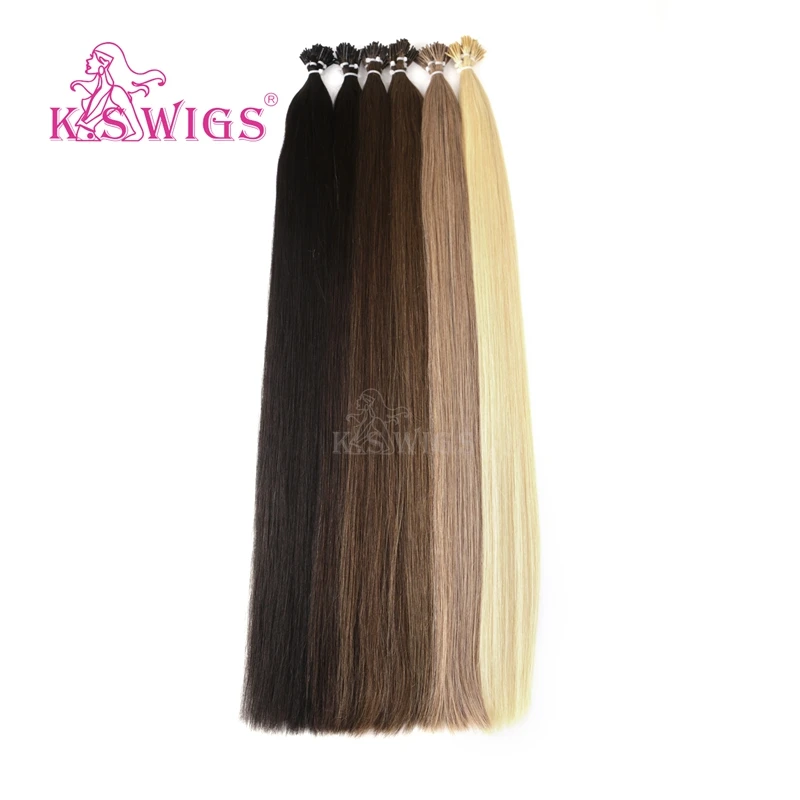 
K.S WIGS Double Drawn I Tip Human Hair Extensions 28 Inch with Italy Keratin Glue for Stick Tip Hair Extension 