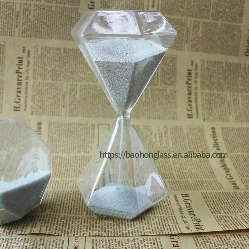 Diamond Shape Sliver Sand Custom 30 Minute Glass Hourglass for Decoration