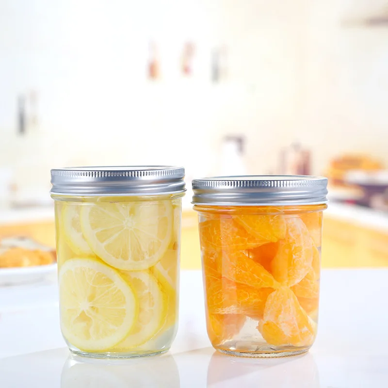 Wide mouth glass mason jar clear round glass jam jar with metal lid