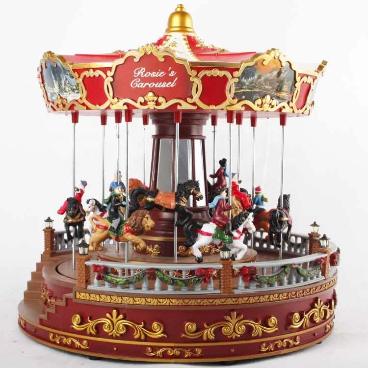 Анимационная светодиодная музыкальная красная Рождественская карусель для рождественских Праздничных Украшений