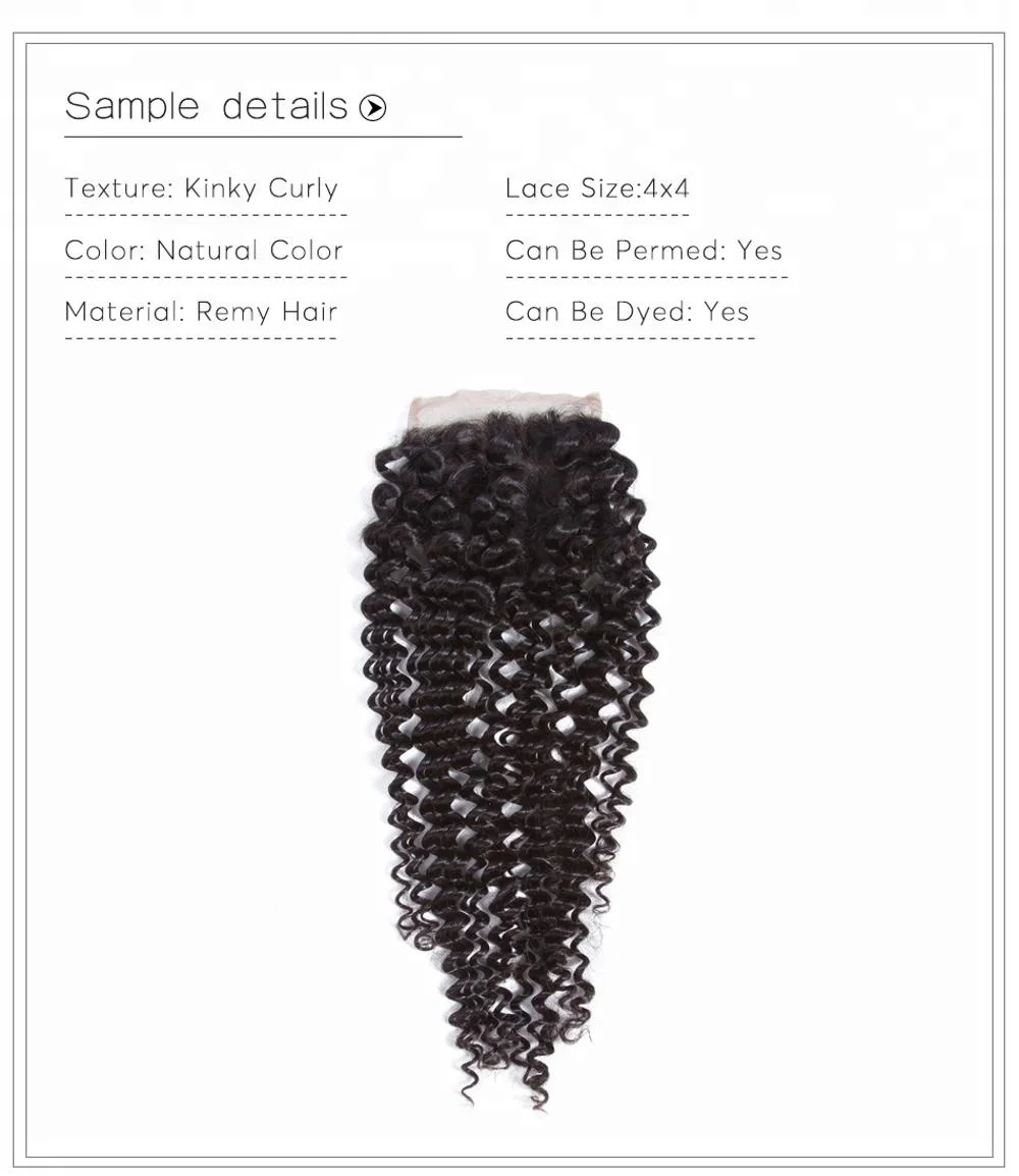 Royce Remy Hair Kinky curly Human Hair Closure 4x4 Pre Plucked With Baby Hair Bleached