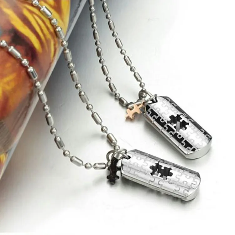 Marlary Stainless Steel Necklace For Men Women Chain Set For Couples Puzzle Pendant Necklace Couple Necklace