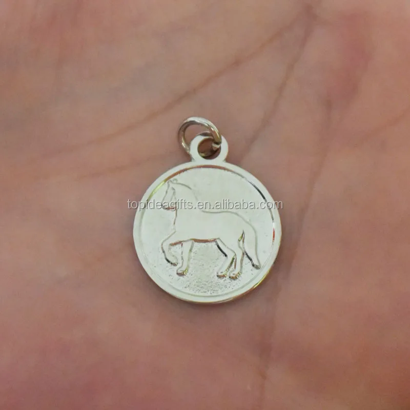 Gold & Silver Finish Horse Logo Metal Sandblast Round Jewelry Bracelet Pendant Tags