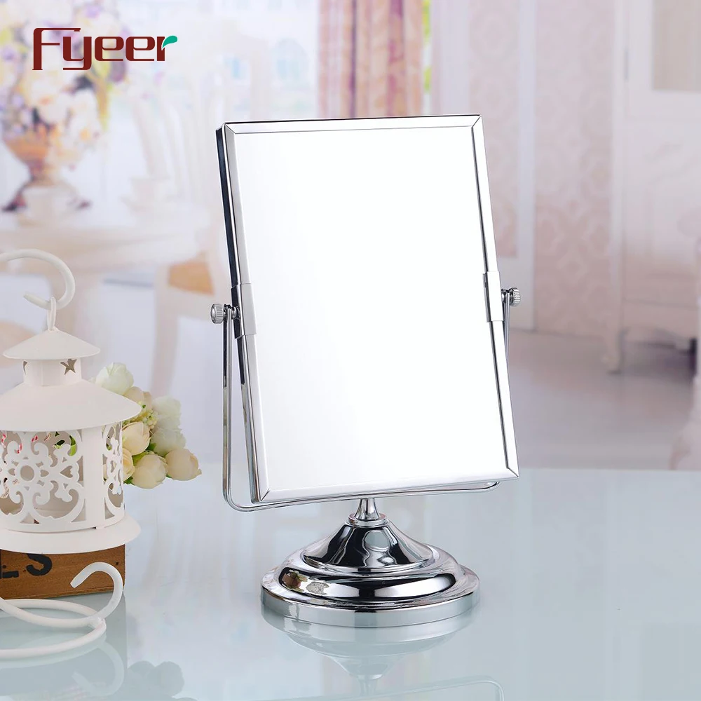 Fyeer Double Side Rectangle Makeup Mirror Magnifying Desktop Brass Table Mirror
