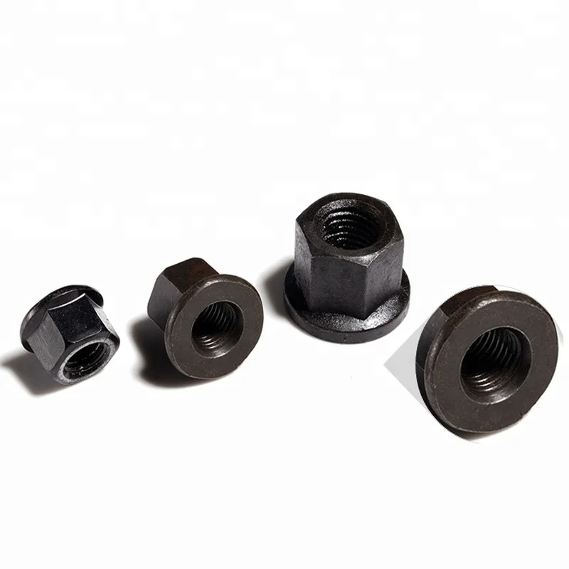 M4 M6 M16 Black Oxide Carbon Steel Hex Flange Nut DIN6923