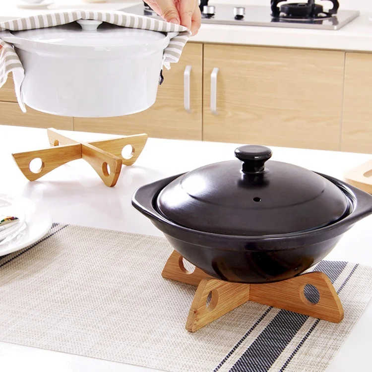 Simple Detachable  Cross  Natural Bamboo Kitchen Thickened Anti-scalding  Pad Mat