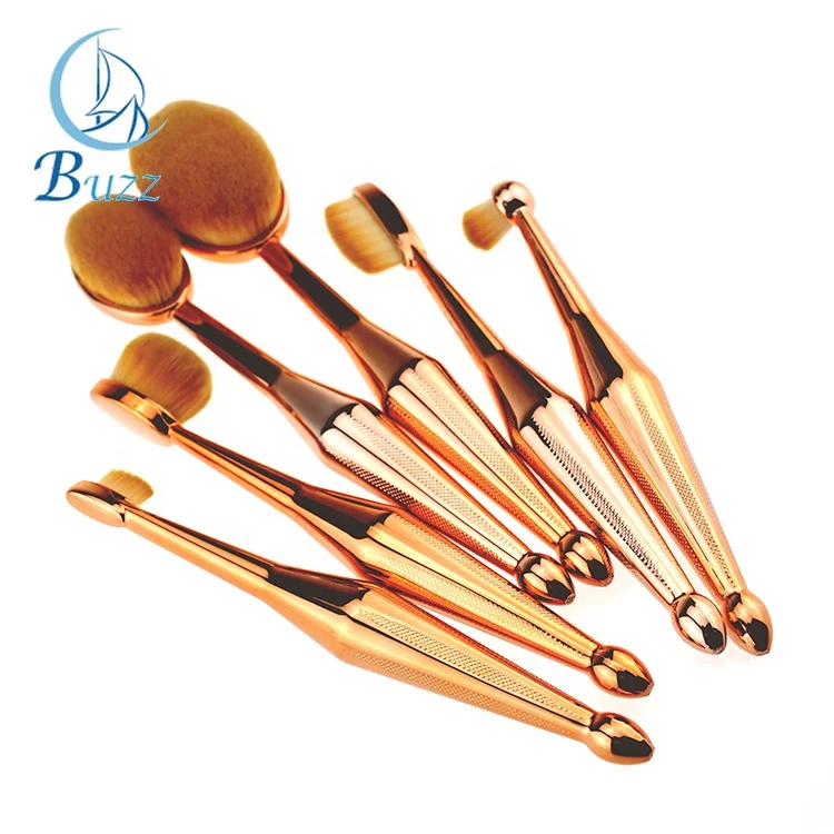 Private Label Cosmetics Makeup 6pcs Toothbrush Set Make Up Brushes Kit Rose Gold Oval Makeup Brush
