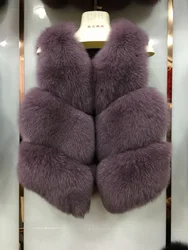 Высококачественный Женский жилет из натурального Лисьего меха, зимний теплый жилет в 3 ряда, пальто без рукавов, модный жилет