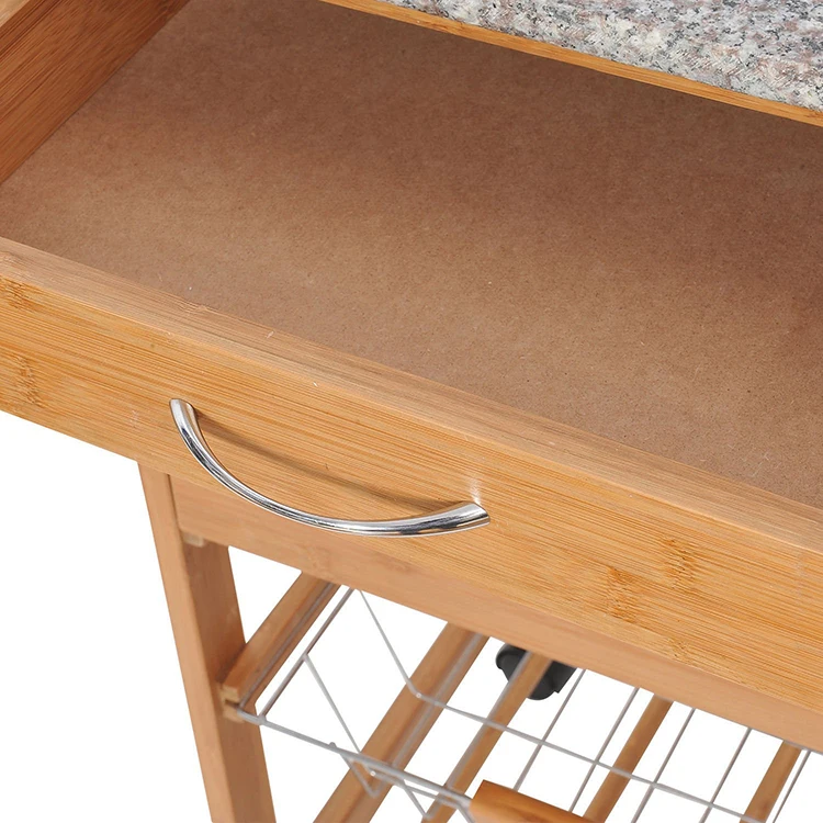 Kitchen Island on Wheels with Wood Top and Drawer, Trolley Cart with Open Shelf and Storage Cabinet for Dining Room