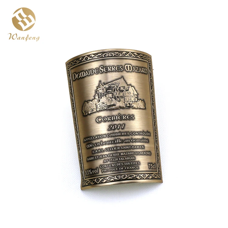 Hight Quality Customized Bottle 3D Metal Embossed Wine Label aluminum labels