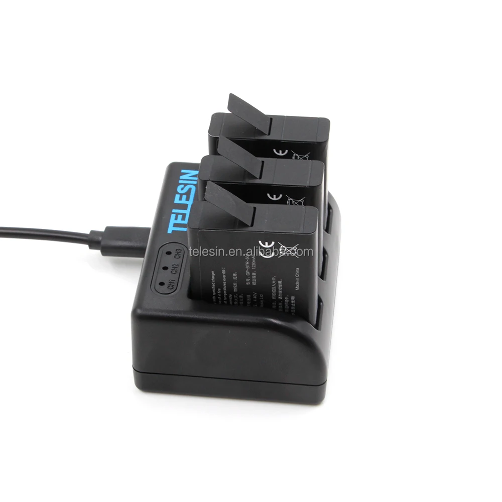
New Arrival Hero5 Accessories Telesin 3-channel Multi function Battery Charger with USB Charging Cable for Go Pro Hero5 