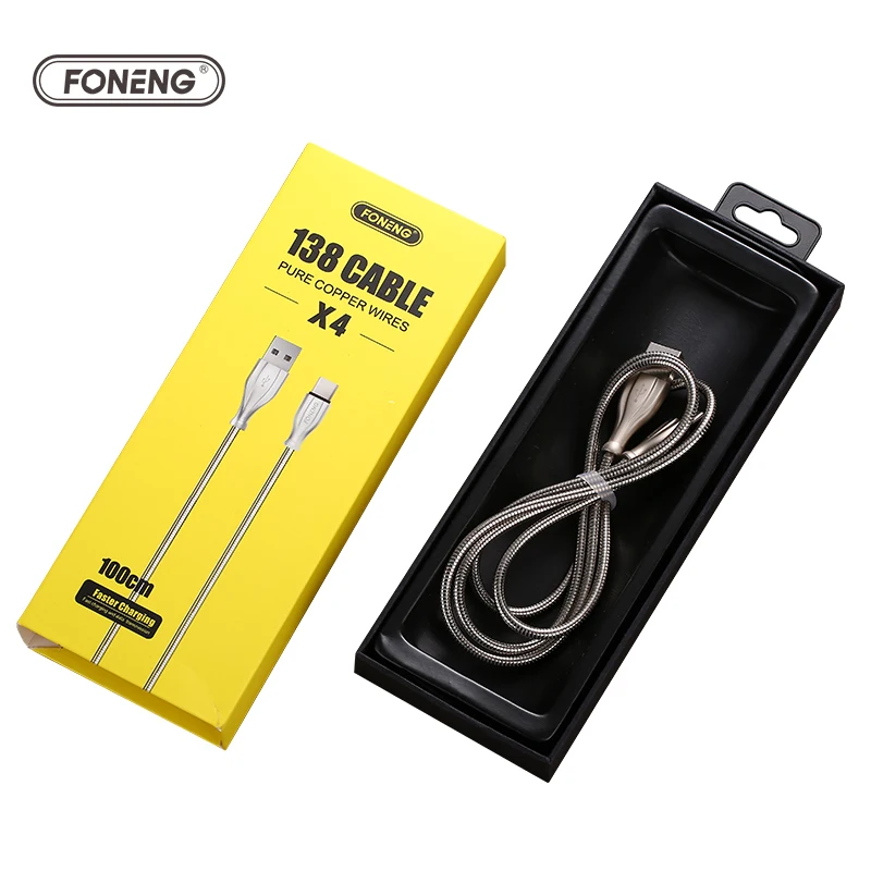 FONENG Wholesale Braided Zinc alloy 2.4A Mobile Phone USB  data transfer  Cable durable metal Fast Charging Data Cord Cable