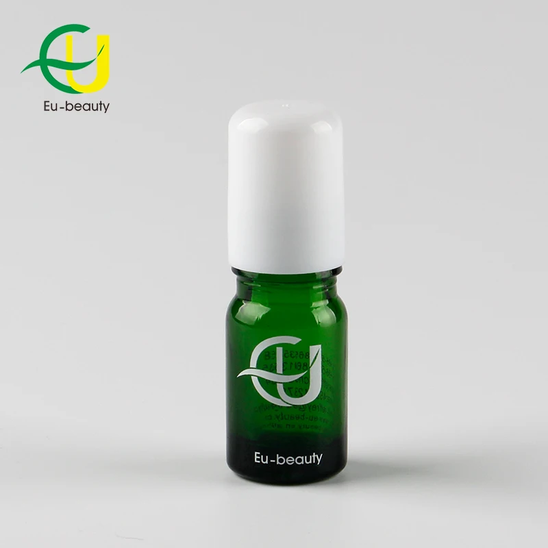 Essential oil glass bottle 5ml green with roll on ball plastic cap