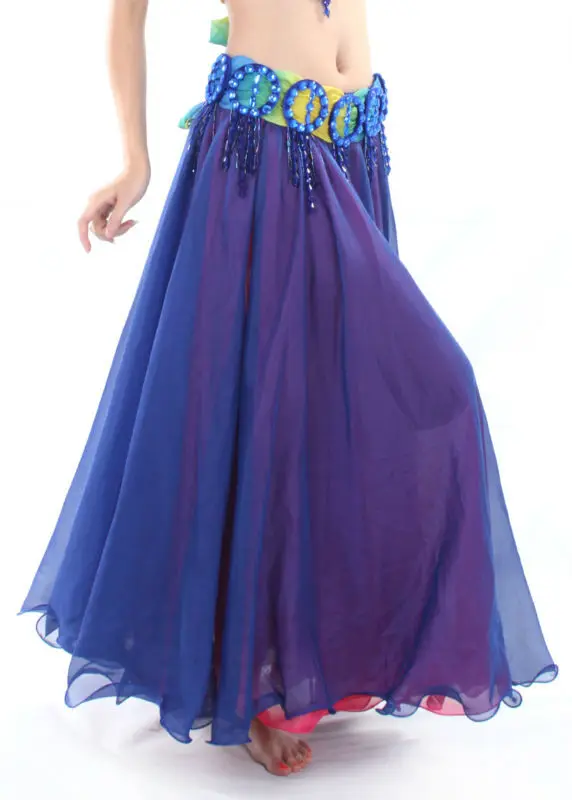 Hot Sale Contrast Colors Women Belly Dance Skirts Side Split Full Circle Long Bellydance Skirt Chiffon Ballroom Dance skirt