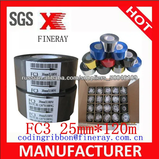 Тип FINERAY бренд FC3 25мм * 120м Ленты черный фольга кодирования для пищевой, Дарий, медицинского завода
