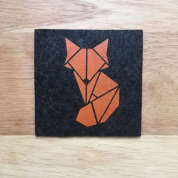 Geometric Animals Fox Hare Hedgehog & Squirrel Felt Drink Coaster as a Stylish Felt Holder