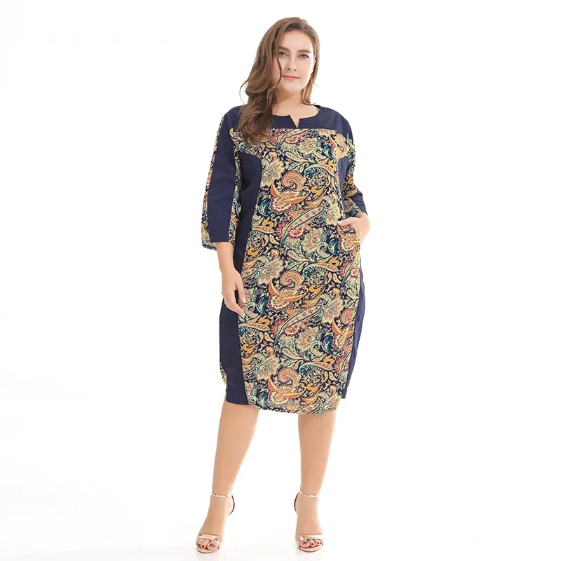 
Wholesale fashional retro floral ladies dress plus size medium with side pockets 