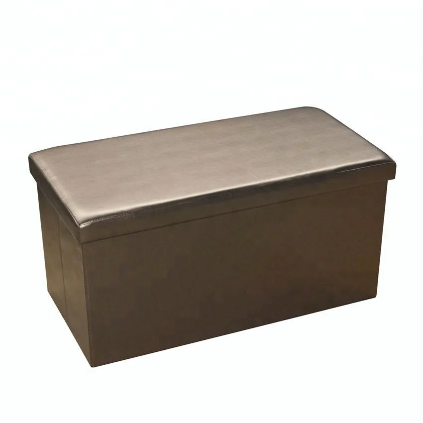 Gold Color PU Leather Collapsible Storage Ottoman Pouffe