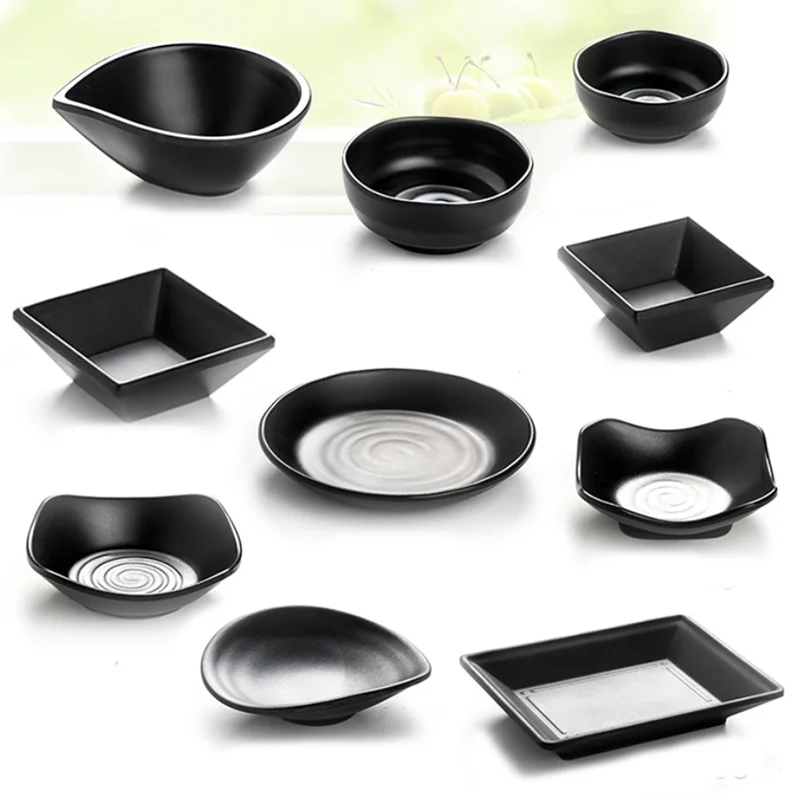 
customized matte black plastic melamine retangular sushi plate 