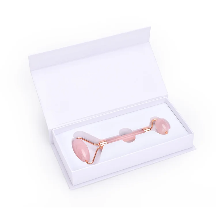 OEM logo Amazon face rose gold frame pink neck massage rose quartz facial roller with resin handle