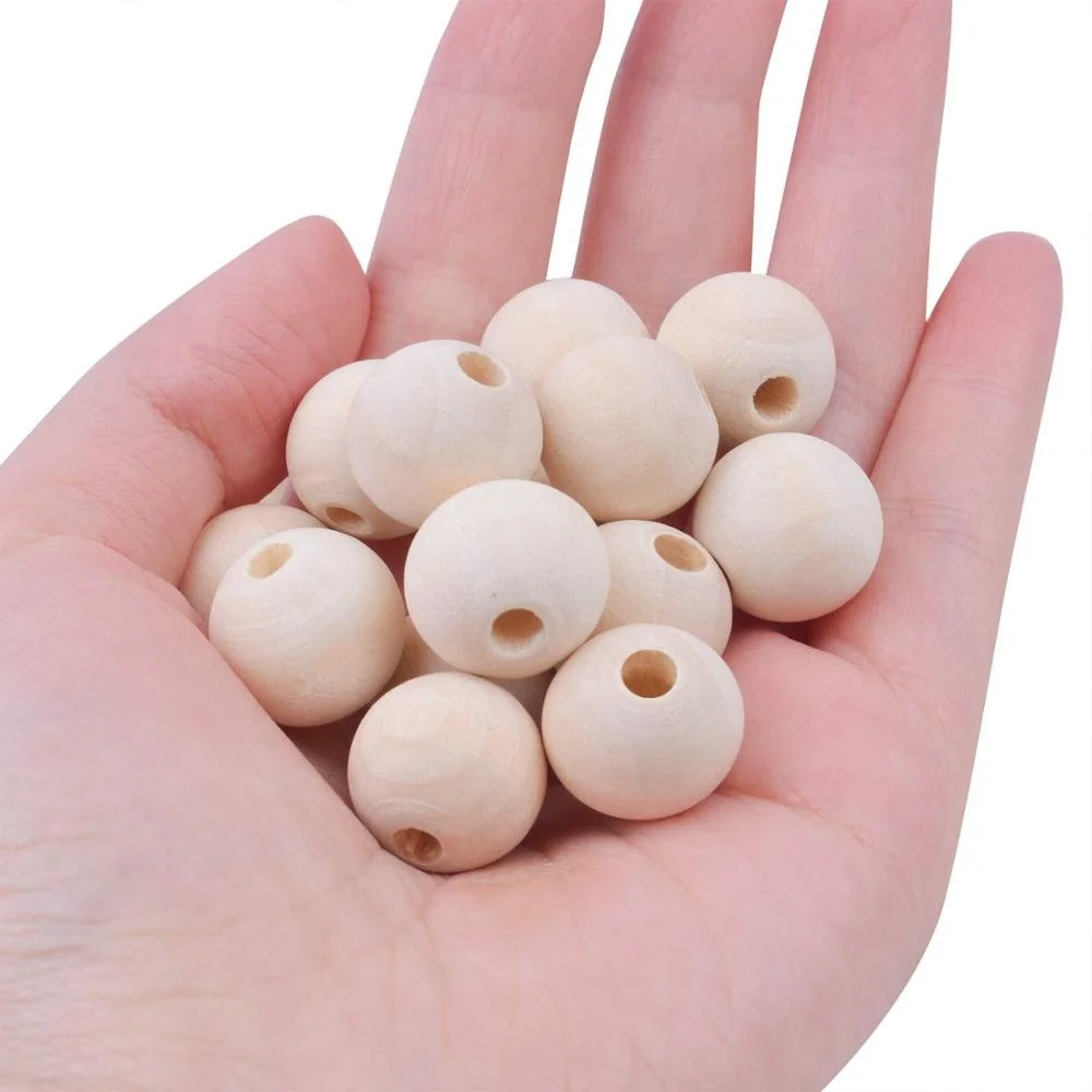 100pcs 16mm Natural Color Round Ball Wood Spacer Beads Jewelry Findings Charms