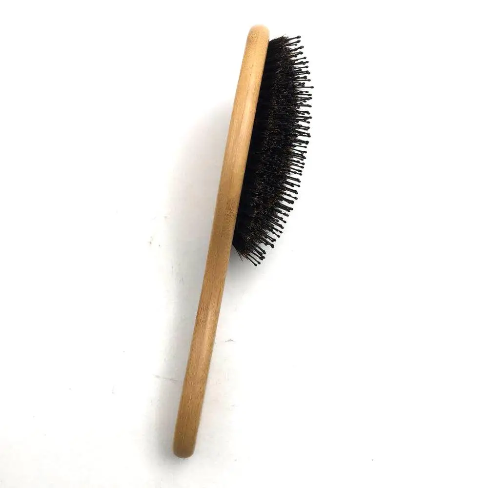 custom box Bamboo material brush comb with nylon mixed boar bristle hair comb set boar hair brush with nylon pins brushes