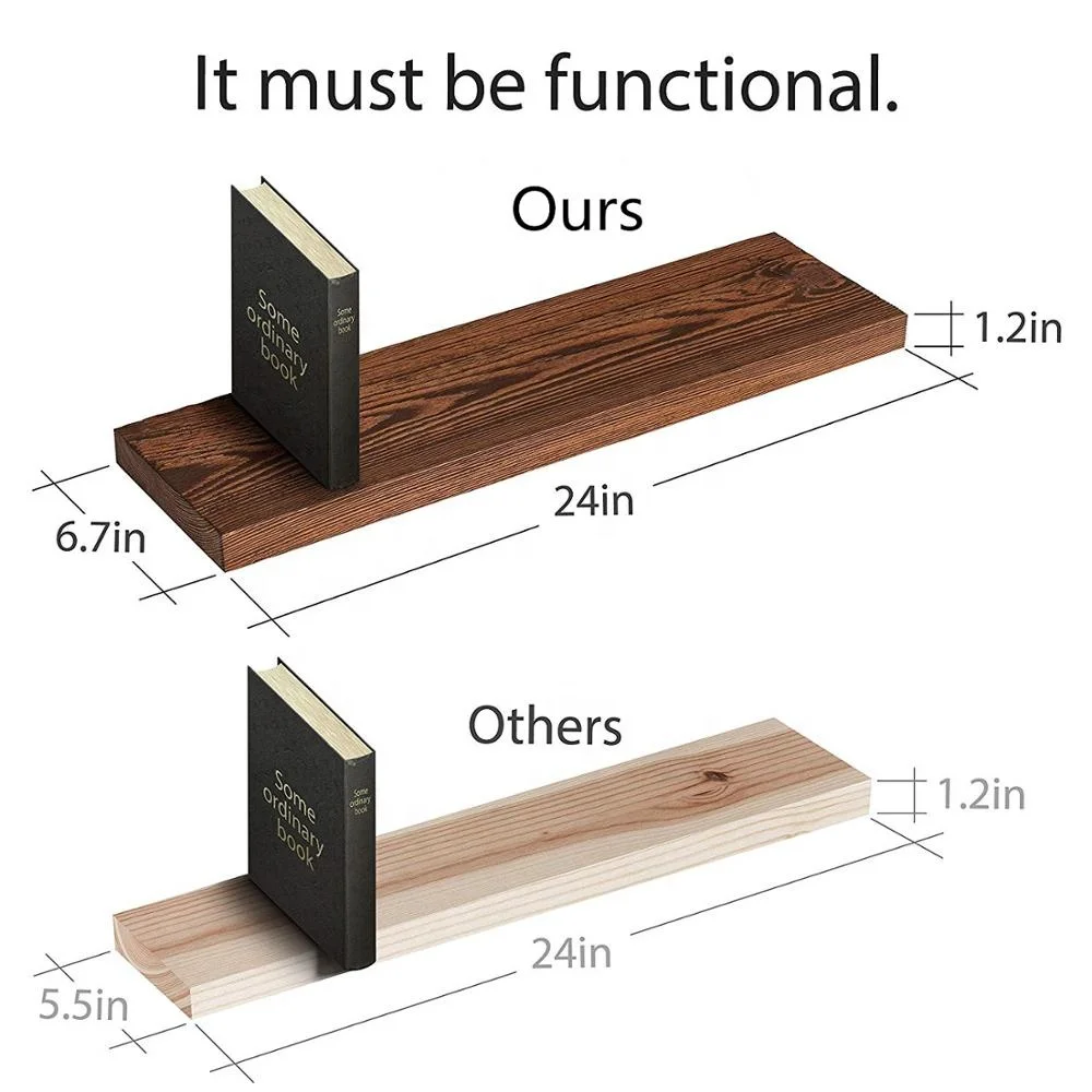 Set of 2 with hidden invisible T-shaped Brackets Rustic Russian Pine Wood Wall Decor Wooden  Floating Shelves