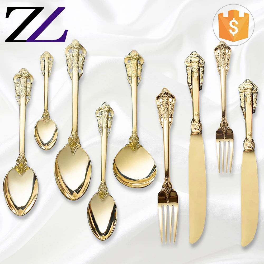 Factory Price eco-friendly dubai tableware used wedding cutery bulk gold plated 18/10 stainless steel flatware set