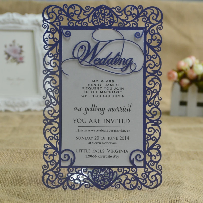 Luxury wedding invitations laser cut custom menu card party event holiday decoration card with blank printable paper & envelopes