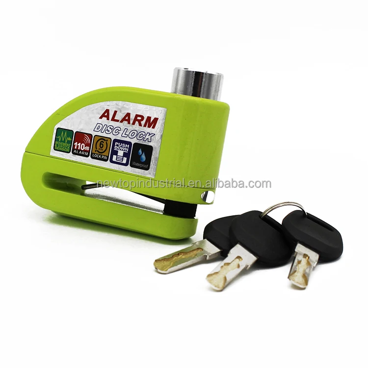 High security green alarm disc lock siren padlock alert lock for motorbike or bicycle
