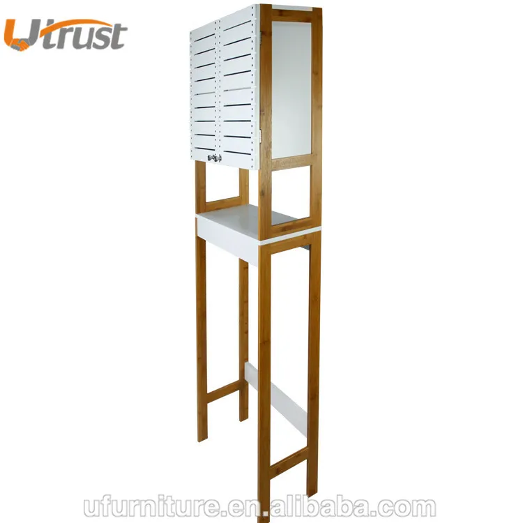 2023 hottest bathroom furniture bamboo made bathroom over toilet storage rack with drain