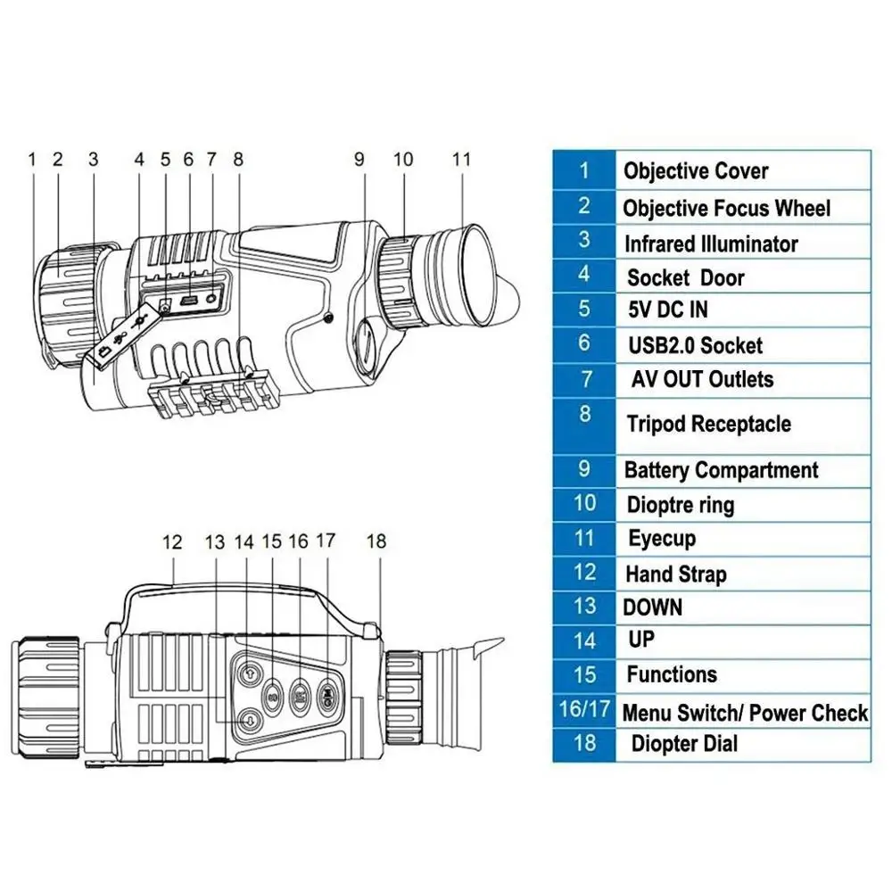Монокуляр ночного видения 5x40 для охоты 200 м ИК Цифровая камера с функцией цифровой инфракрасной