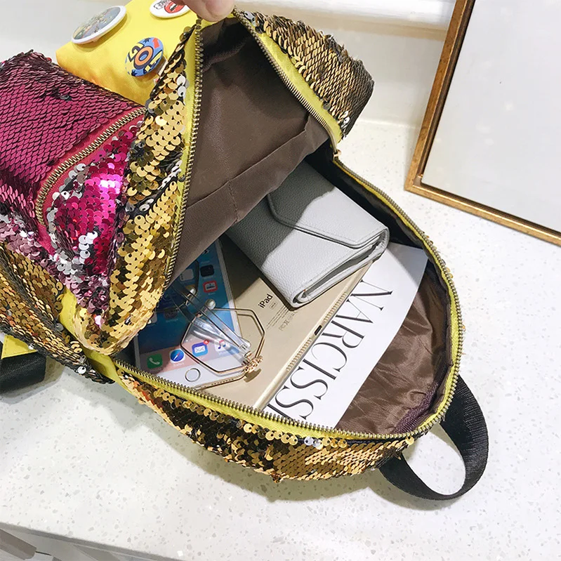 New Arrival Women Girls Fashion Bling Backpack Shiny Bag Travel Bag Daypack