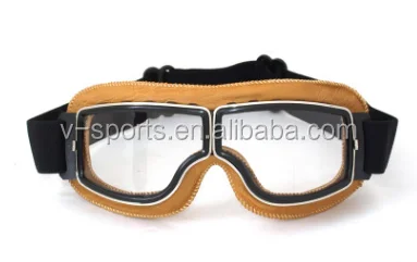 Brown Leather Frame with Clear lens Vintage Goggles motorcycle mask goggles