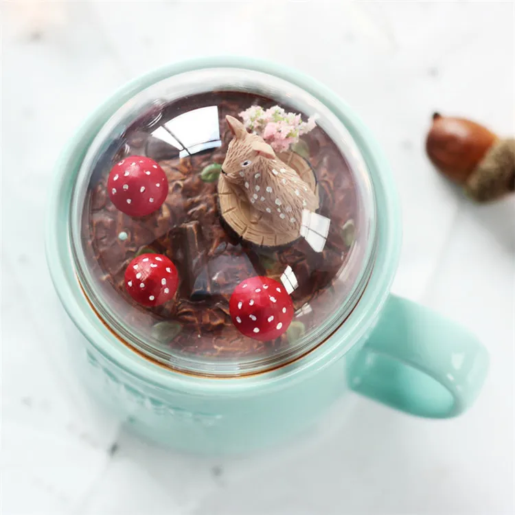 Custom Gift Forest Animal Micro landscape Ceramic Cup Decorating Big Belly Coffee Mug with Logo Bubble Tea Cup