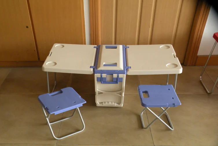 
Camping portable folding pinic cooler table box with wheels 
