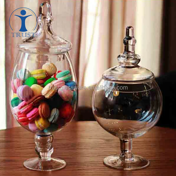 Wholesale High Quality Christmas Wedding Decoration Hand Made Small and big candy glass jar with lid