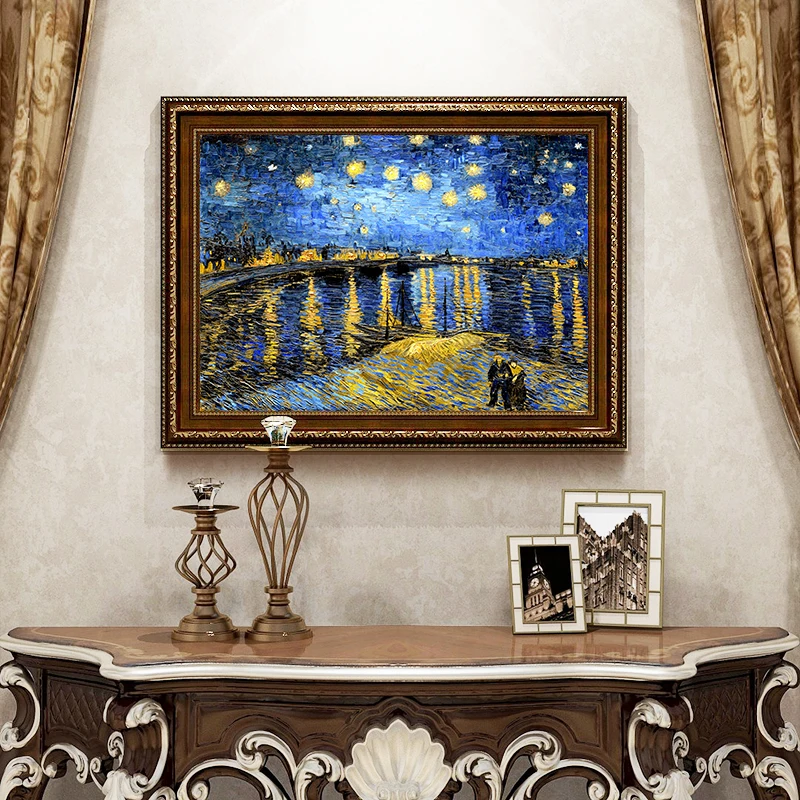 vincent van gogh the starry night landscape famous oil canvas painting reproduction from china scenery picture frame living room