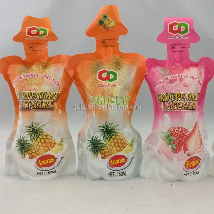 Juice bags stand up without spout flexible packaging custom gravure printing beverage bottle shape plastic drink packaging pouch