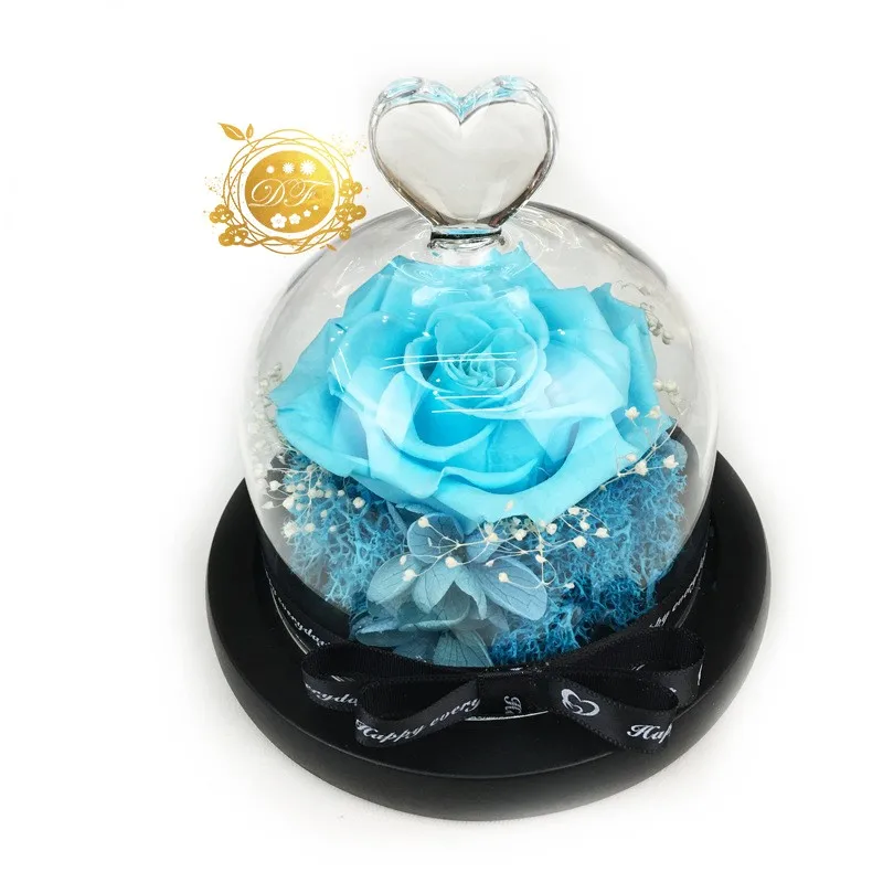 Yunnan Supplier Romantic Preserved Rose Flowers In Small Glass Dome For Girlfriend Gift