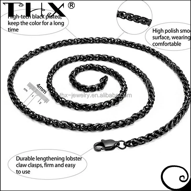 4MM Mens Womens Stainless Steel Wheat Chain Necklace Link Black 18-30 Inch