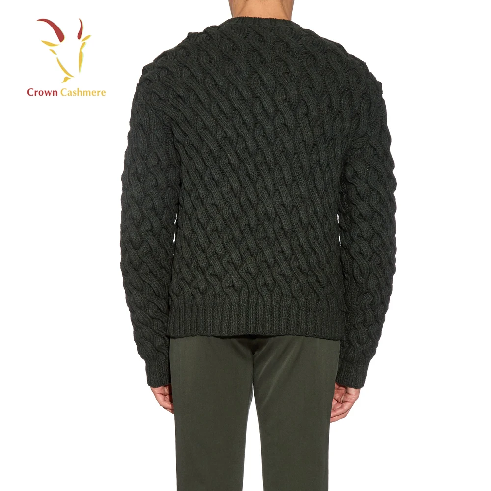 Mens Merino Wool Chunky Cable Knit Winter Pullover Sweater