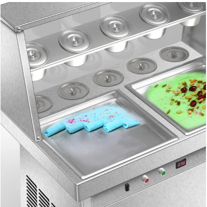 Double flat pans fried roll ice cream machine mesin ais krim goreng