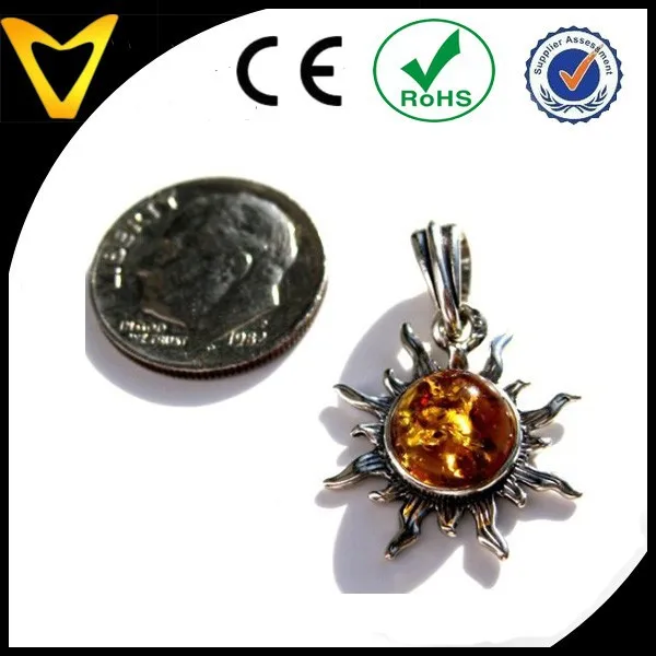 Fashionable custom sterling silver fashion jewelry pendants & charms Honey Amber Flaming Sun fashion jewelry pendants charms